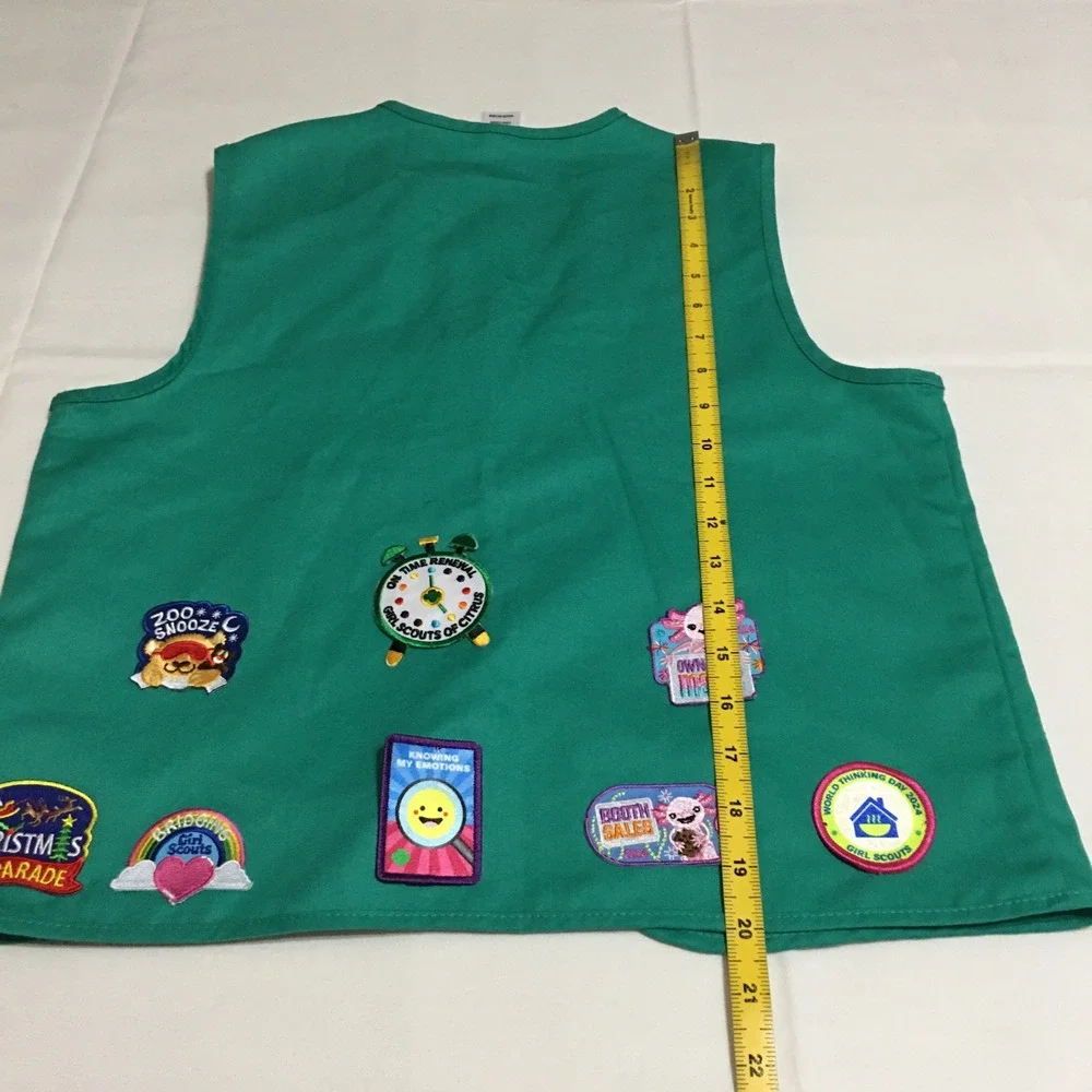 Girl Scouts Uniform Vest Kids Large Green Patches Insignia
